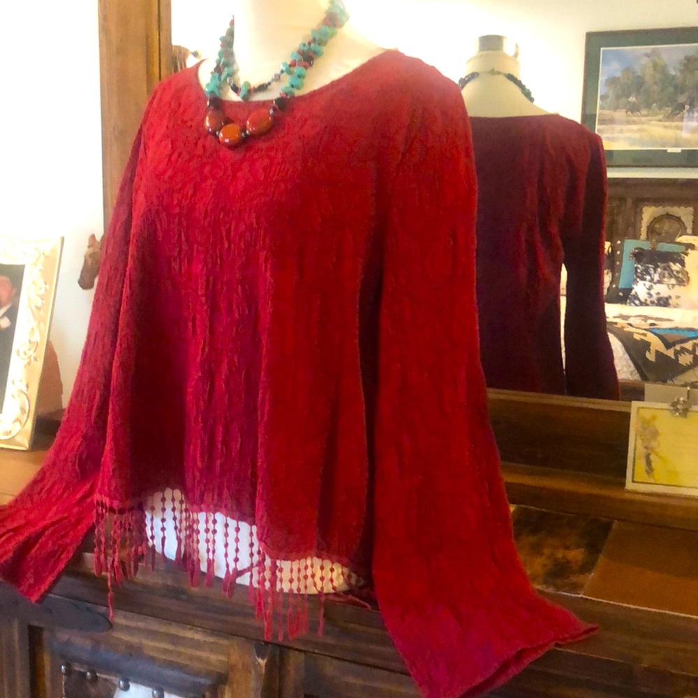 Coco Jameson ladies L/S textured top w/ fringe size XL